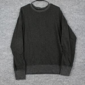 ATM Sweater Mens Large Charcoal Gray Cotton Blend Crewneck Elbow Patch Casual
